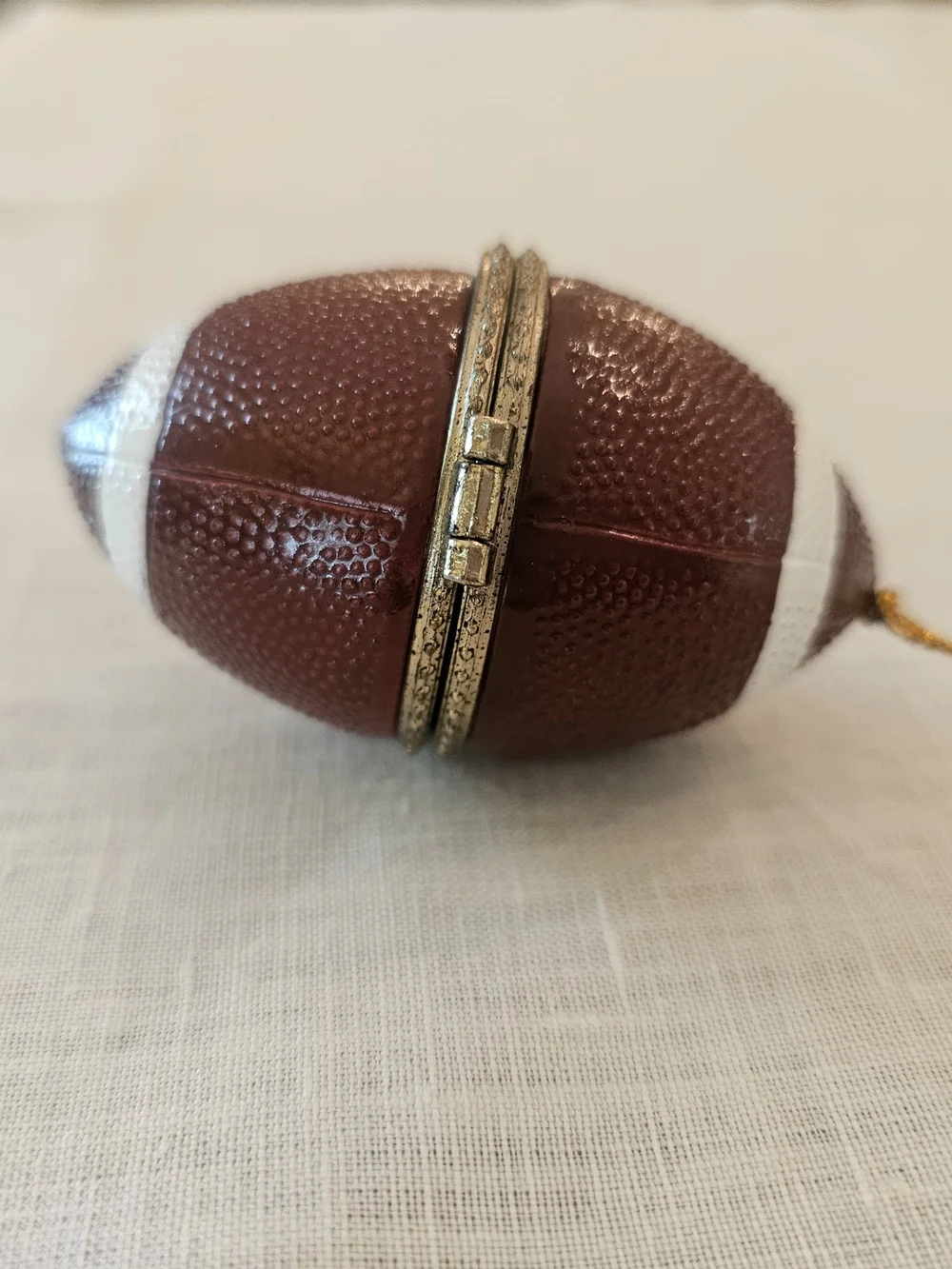 Football Hinged Trinket Box Christmas Ornament – Porcelain Sport Keepsake